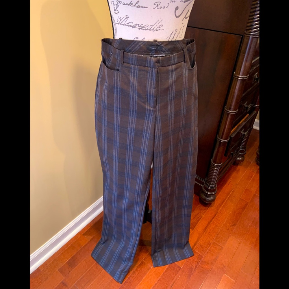 Worthington Plaid Trousers - Blue and Gray